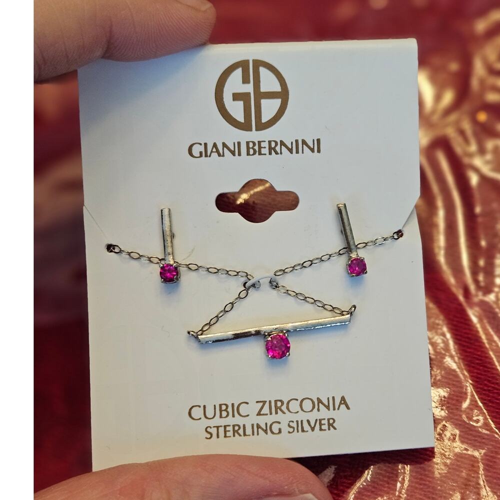 Giani Bernini Created Red Ruby Sterling Silver Bar Pendant and Earring Set